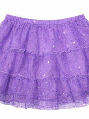 Disney Princess Purple Sequin Skirt Size 7/8 Glitter Mesh Ruffle Layers